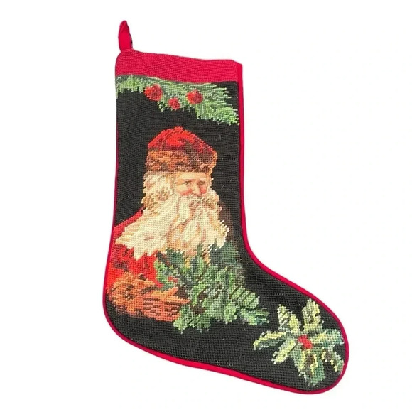 Vintage Imperial Elegance Cross Stitch Old World Santa Red Christmas Stocking - Picture 9 of 9